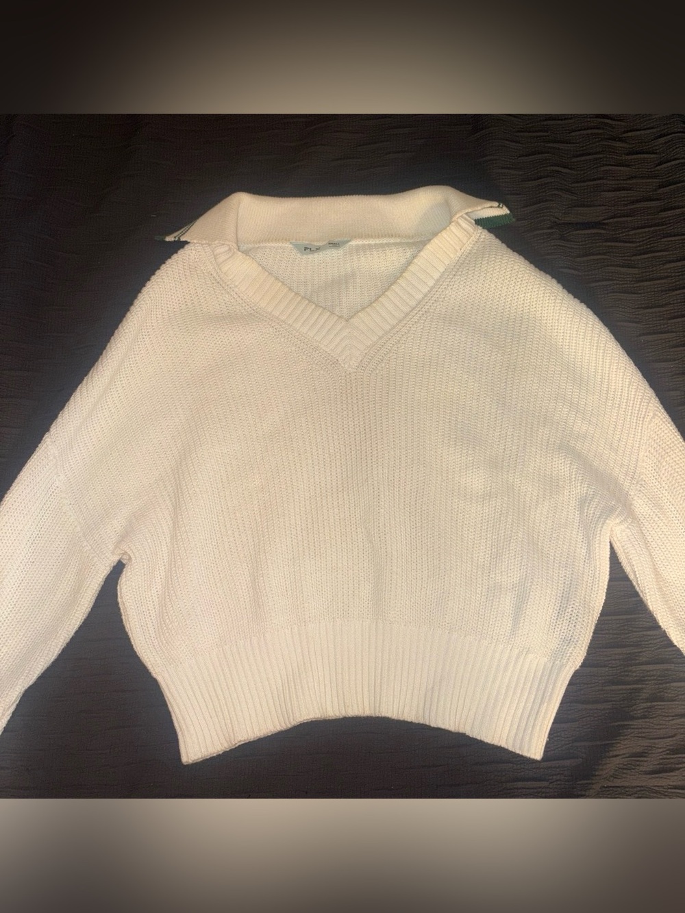 Cropped V-Neck White Women's Sweater